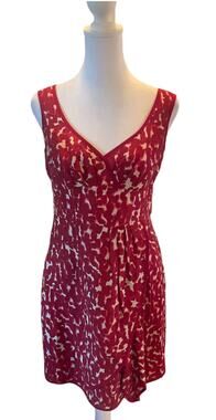 Nanette Lepore Women Red/White Sheath V-Neck Knee length Dress Sz.12 Silk Blend